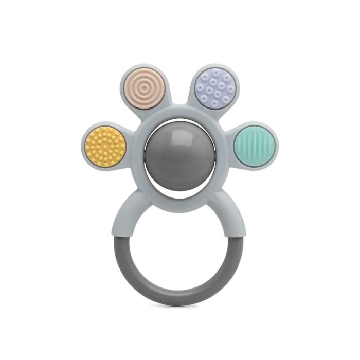 KioKids Mordedor Sonajero de Silicona Gris para Bebé +3 Meses, Juguete de Dentición Suave 2