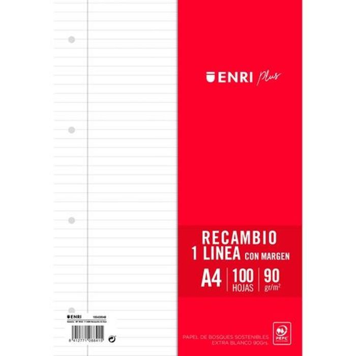 Hojas de repuesto ENRI Blanco A4 100 Hojas (24 Unidades) 1 Hojas de repuesto ENRI Blanco A4 100 Hojas (24 Unidades) 1