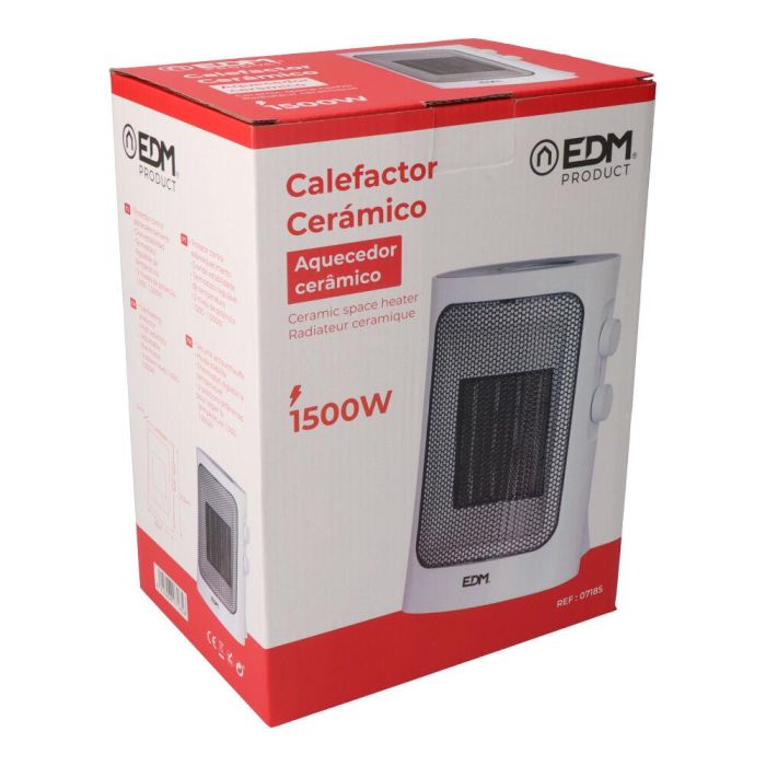 Edm Calefactor Vertical Blanco 1000 - 1500 W con Termostato Ajustable y Protección de Sobrecalentamiento 2