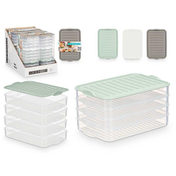 Tupper Leknes 4 Niveles 750 ml, 23x12.5x15.5 cm, Blanco/Transparente/Gris/Verde (12 Unidades) Tupper Leknes 4 Niveles 750 ml, 23x12.5x15.5 cm, Blanco/Transparente/Gris/Verde (12 Unidades)