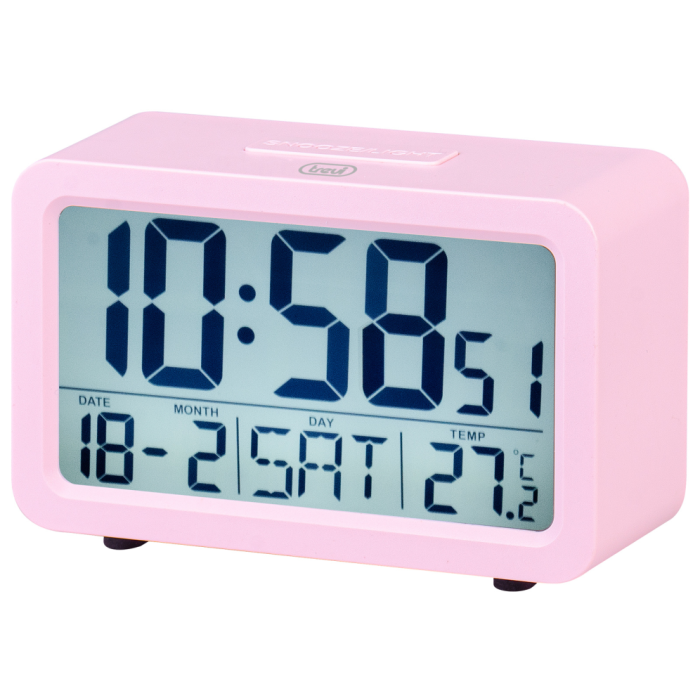 Trevi SLD 3P60 Reloj despertador digital Rosa con función Snooze, Calendario, Termómetro y Retroiluminación, Pilas AA