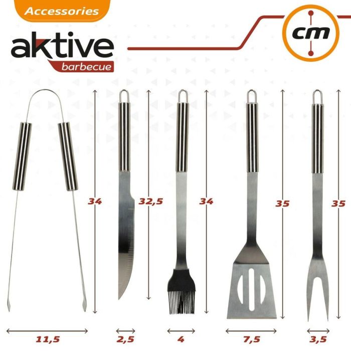 Utensilios para barbacoas Aktive Silicona Acero Inoxidable 12 Unidades 7,5 x 35 x 1,9 cm (5 Piezas) 1 Utensilios para barbacoas Aktive Silicona Acero Inoxidable 12 Unidades 7,5 x 35 x 1,9 cm (5 Piezas) 1