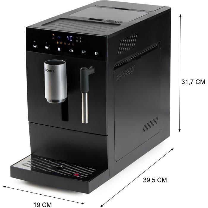 Domo DO1150K Cafetera espresso automática con molinillo, 19 bar, 1350 W, 125g café, Negra 2