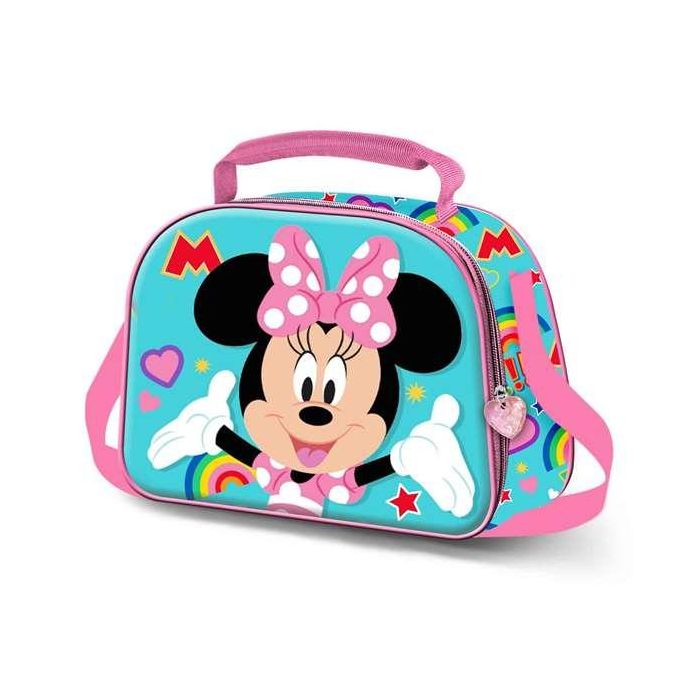 Karactermania Bolsa Portamerienda 3D Minnie Mouse Greet Turquesa Isotérmica con Asa Bandolera y Cinta para Carrito 25,5 x10 x20 cm