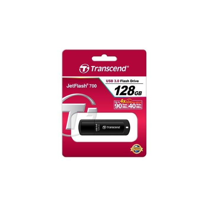 Transcend JetFlash 700 Memoria USB 3.0 de 128GB, Tipo A, Plug and Play, Compatible con Windows/Mac/Linux, Negro 1