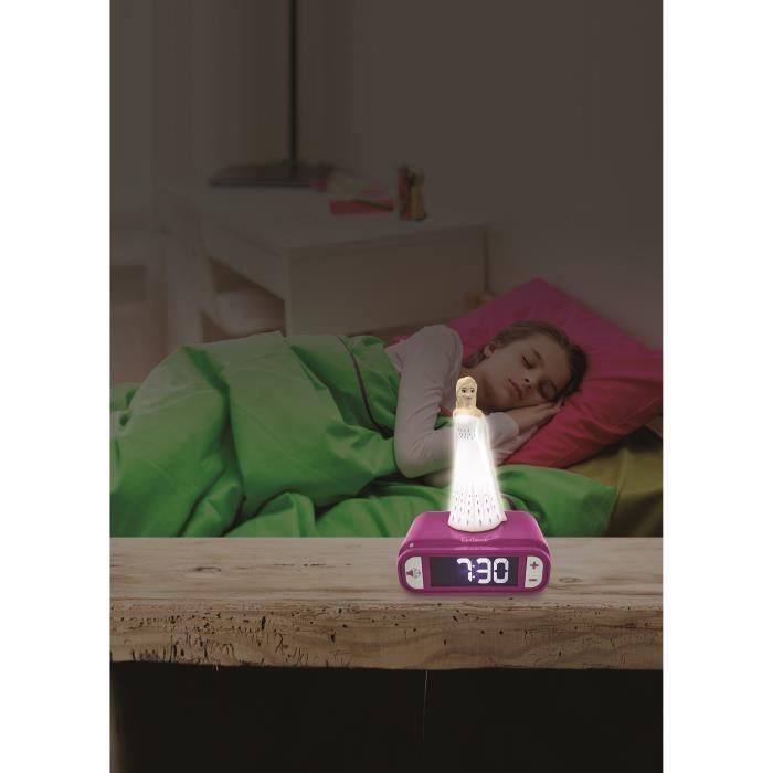 Lexibook Radio Despertador Frozen 2 Elsa: Luz Nocturna Iluminada, Sonidos y Alarmas Temáticas, Pantalla LCD 3