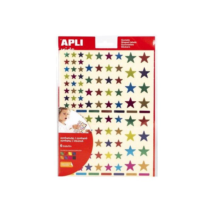 Apli 18396 Etiqueta Autoadhesiva Estrella Permanente EN-71, 6 Hojas, 5 Piezas