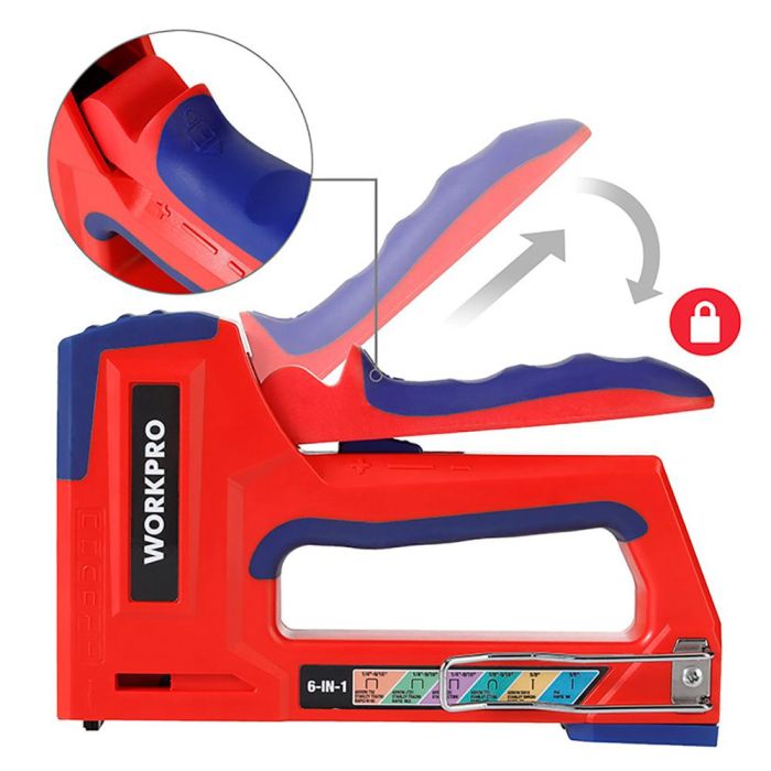 Workpro Grapadora 6 en 1 Multifunción, Compatible con Grapas T21, T50, T25, T20, 18ga y Pin, Dos Potencias de Grapado, Diseño Ergonómico, Azul y Rojo 3 Workpro Grapadora 6 en 1 Multifunción, Compatible con Grapas T21, T50, T25, T20, 18ga y Pin, Dos Potencias de Grapado, Diseño Ergonómico, Azul y Rojo 3