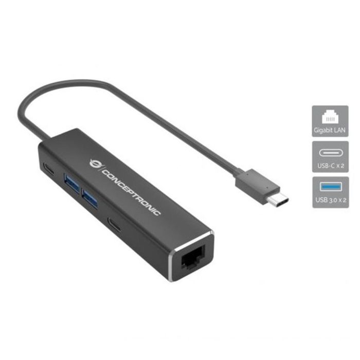 Conceptronic ABBY12G Adaptador USB Tipo C a RJ45 Gigabit Ethernet, 2.5Gbps, Compatible con Nintendo Switch, Windows, Mac, Linux, Plug and Play