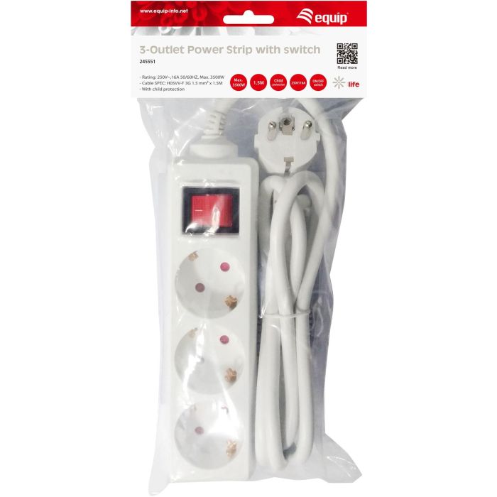 Equip Regleta Con 3 Tomas Cable De 1.5 Metros Y Botón De Apagado Y Encendido 3 Equip Regleta Con 3 Tomas Cable De 1.5 Metros Y Botón De Apagado Y Encendido 3