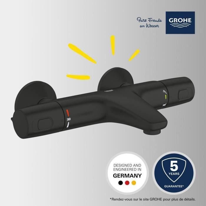 Mezclador termostático para baño/ducha - GROHE Precision Trend - 1022162432 - Negro mate - Montaje en pared visto - Ahorro de agua 1