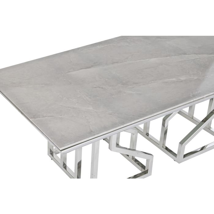 DKD Home Decor Mesa de Centro Moderna de Acero y Cristal Blanco Plateado para Salón | Medidas: Ancho 120 x Largo 60 x Alto 40 cm 1
