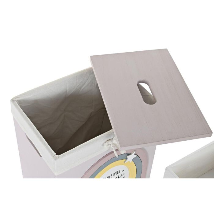 DKD Home Decor Cesta Ropa Kids, Set de 5 Cestas Organizadoras Paulownia, Colores Surtidos Blanco, Rosa, Gris, Amarillo. Medidas 30x40x55 cm 2