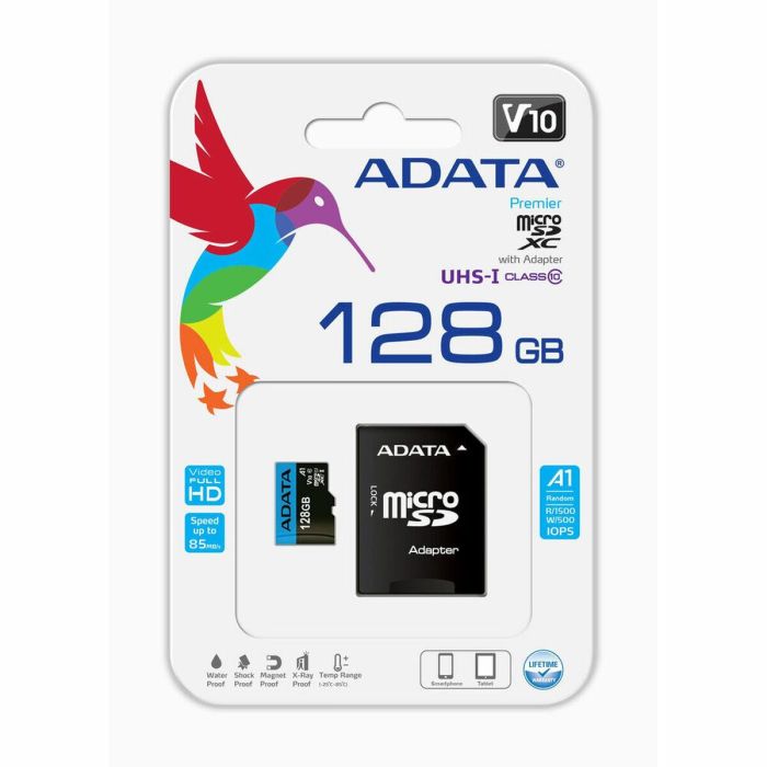 Tarjeta de Memoria Micro SD con Adaptador Adata AUSDX128GUICL10A1-RA1 128 GB