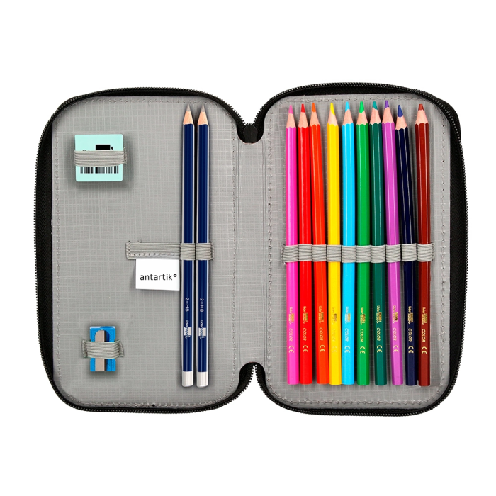 Antartik Plumier Escolar Doble Cremallera Rojo 28 Piezas (12 Rotuladores, 12 Lápices, Goma, Sacapuntas, 2 Lápices HB) 6