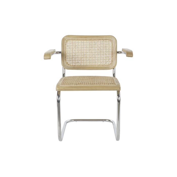 DKD Home Decor Silla Horeca Vintage Fuyang Olmo Ratan Acero Galvanizado Marron Claro Plateado Natural 62 x 79 x 65.5 cm (4 Unidades) 4