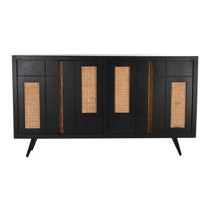DKD Home Decor Buffet Negro y Natural de Madera de Mango y Ratán con Patas de Metal, 4 Puertas, 2 Estanterías, 160x40x90 cm 8 DKD Home Decor Buffet Negro y Natural de Madera de Mango y Ratán con Patas de Metal, 4 Puertas, 2 Estanterías, 160x40x90 cm 8