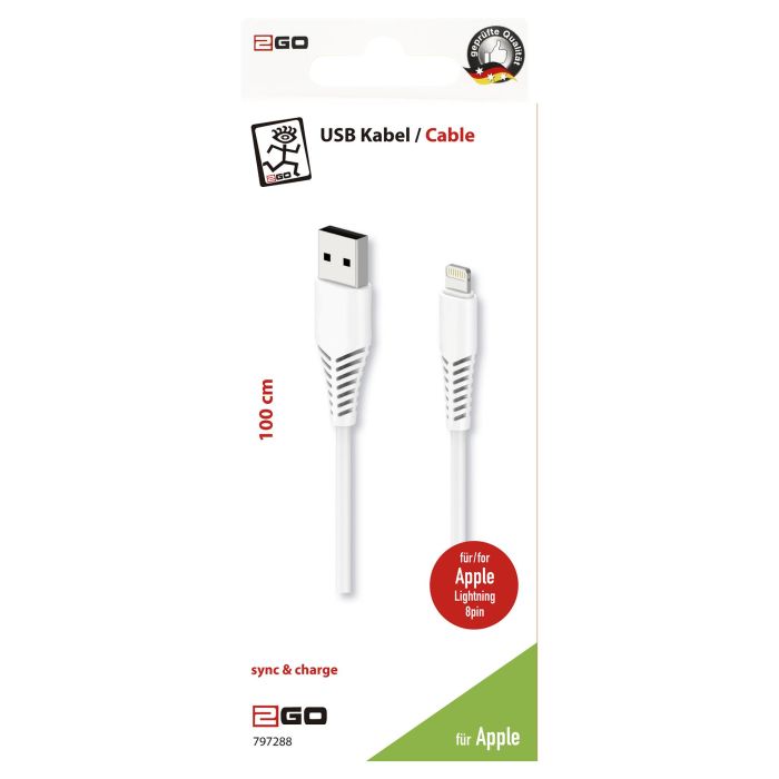 2GO 797288 Cable USB de Datos y Carga Lightning a USB B, 1 Metro, Blanco, para iPhone, iPad, Compatible con Apple 1 2GO 797288 Cable USB de Datos y Carga Lightning a USB B, 1 Metro, Blanco, para iPhone, iPad, Compatible con Apple 1