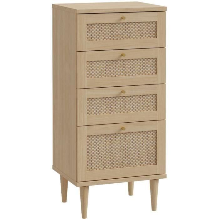 Cómoda - CALASETTEA - 4 cajones - Decoración roble - 50,4 x 41,4 x 108,8 cm 2