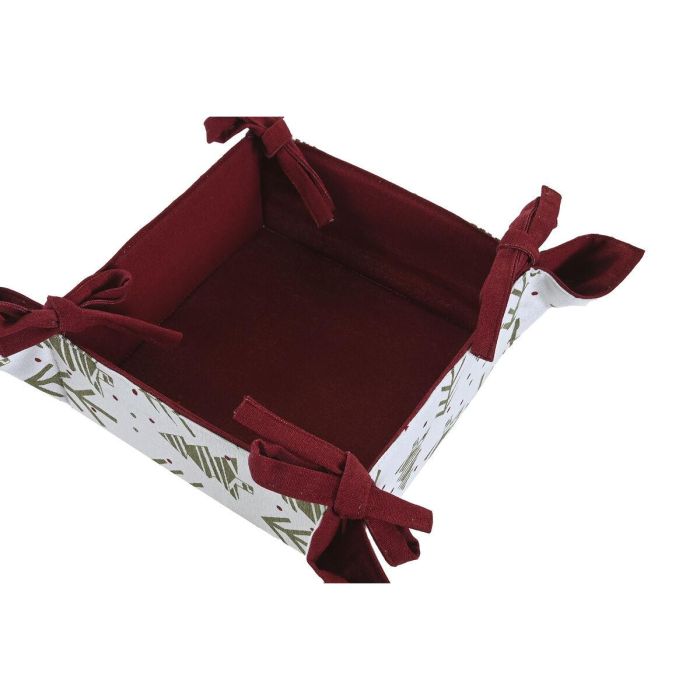 DKD Home Decor Cesta de Navidad Alpina de Algodón Decorativa para Hogar con Diseño de Árboles Verde y Rojo 30x30x8 cm 3