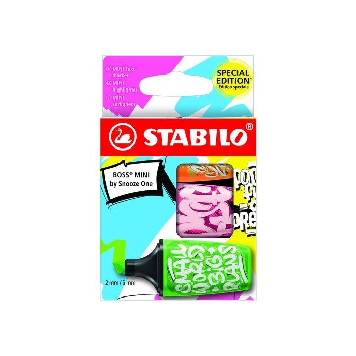 Marcador Fluor Stabilo Boss Mini 07 By Sooze One Estuche De 3 (Verde, Rosa, Naranja)
