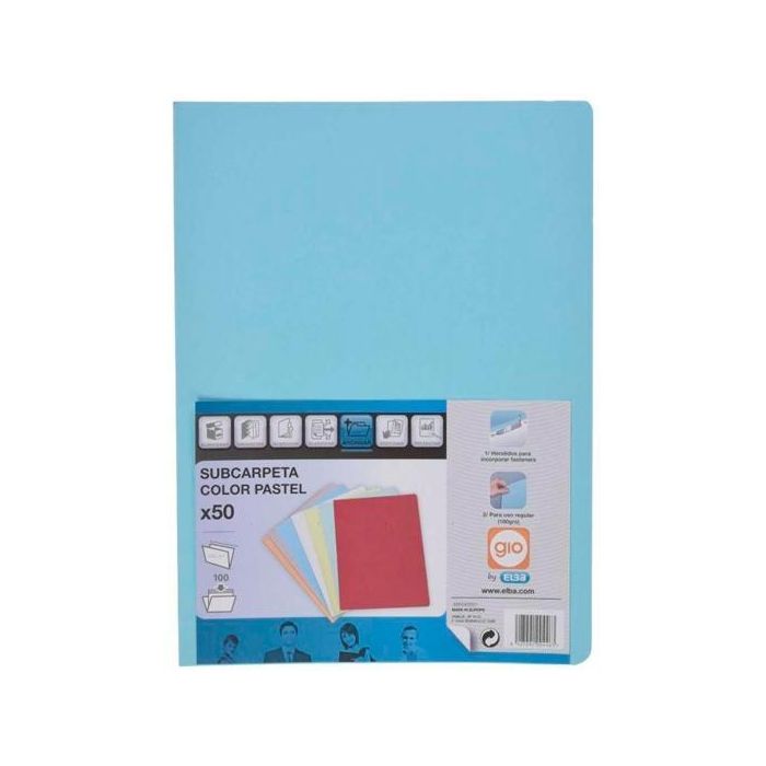 Gio Subcarpeta Simple Cartulina Folio 180 gr Azul Pastel -50U- Gio Subcarpeta Simple Cartulina Folio 180 gr Azul Pastel -50U-