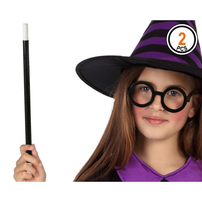Varita Negra y Gafas Redondas para Mago o Hechicero - Pack de Disfraz Mágico 0 Varita Negra y Gafas Redondas para Mago o Hechicero - Pack de Disfraz Mágico 0