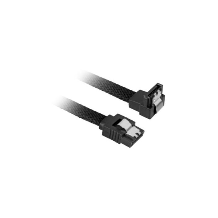 Sharkoon 90° sleeve 0.30m - Cable SATA III, 0.3m, Macho/Macho, Conector Derecho/Superior, 6 Gbit/s, Negro