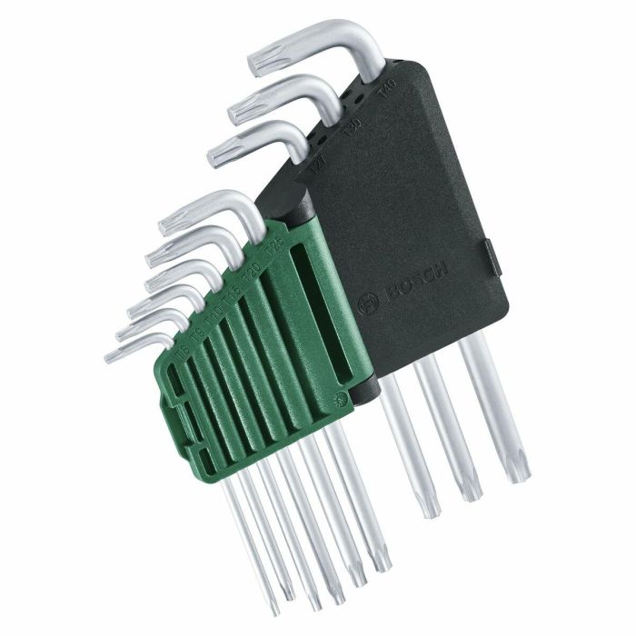 Bosch 4053423254112 Juego de Llaves Torx de 9 Piezas (Acero S2, TX8-TX40, Lado Largo, Superficie Antióxido, Barra Almacenamiento)