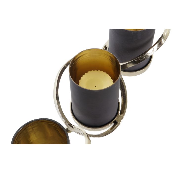 DKD Home Decor Portavela Leith para 3 Velas de Cristal y Aluminio Gris Dorado 15x16.5x52 cm 3