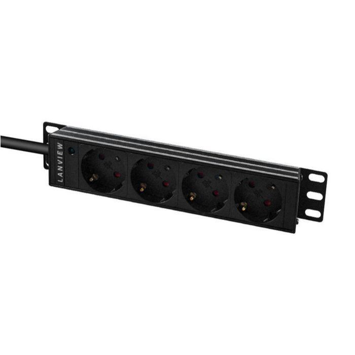 Lanview Regleta Rack 10" 1U, 2m Cable, 13A, 4 Tomas Schuko 230V con Protección Sobretensiones 1