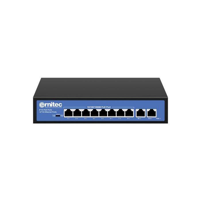 Ernitec Switch PoE Inteligente No Gestionado 10 Puertos Gigabit, 8 Puertos PoE Gigabit RJ45, 2 Puertos Gigabit RJ45 - Potencia PoE 110W Ernitec Switch PoE Inteligente No Gestionado 10 Puertos Gigabit, 8 Puertos PoE Gigabit RJ45, 2 Puertos Gigabit RJ45 - Potencia PoE 110W