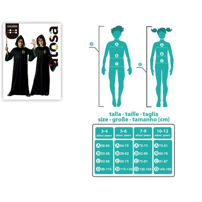 Disfraz Túnica Negra Con Capucha Verde para Niño Estudiante de Magia, Tallas 10-12 Años 3
