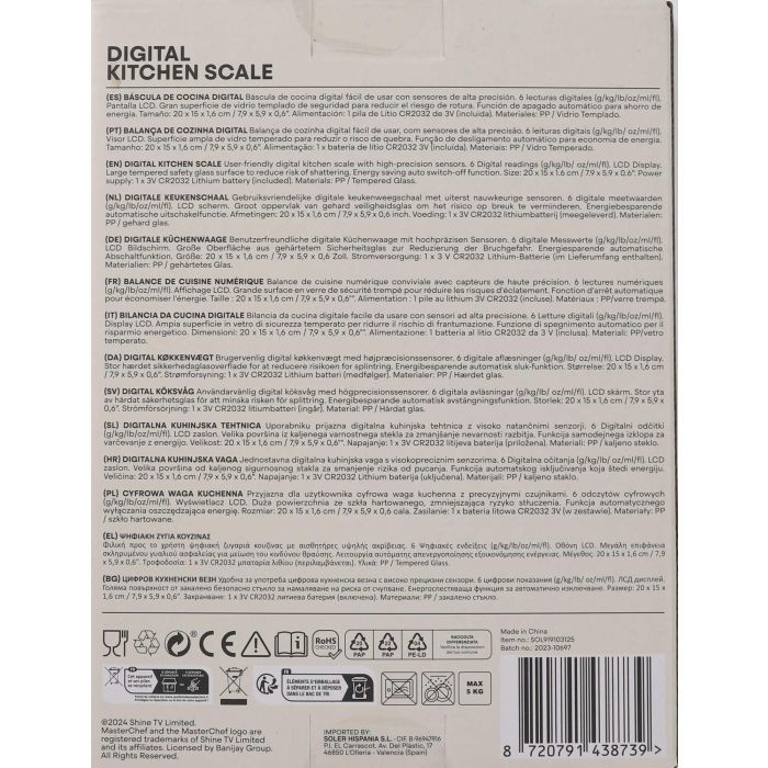 Báscula Digital Cocina Masterchef 5 kg (12 Unidades) 7 Báscula Digital Cocina Masterchef 5 kg (12 Unidades) 7