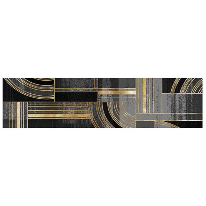 DKD Home Decor Alfombra Moderna de Poliéster, Diseño Geométrico Negro y Dorado, 240x60 cm, Pack de 2 Unidades (260 gsm)