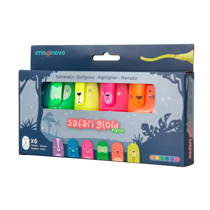 Imaginovo Rotulador fluorescente Safari Glow Neon Animales y Clip Caja de 6 Unidades Surtidas 2