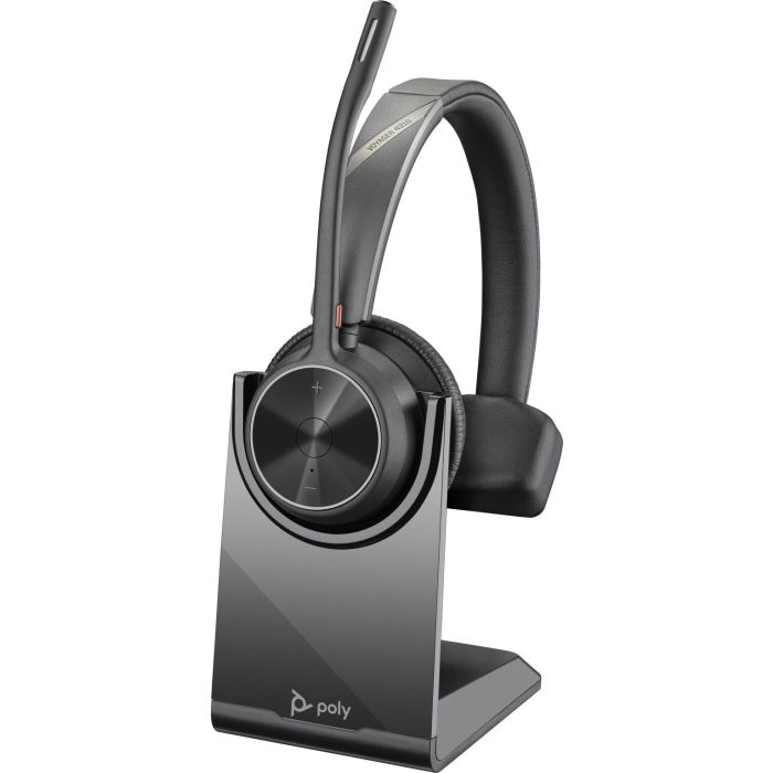 HP Poly Voyager 4310 UC Series Auriculares Bluetooth Inalámbricos con Soporte de Carga, Micrófono Doble con Cancelación de Ruido para Oficina y Hogar