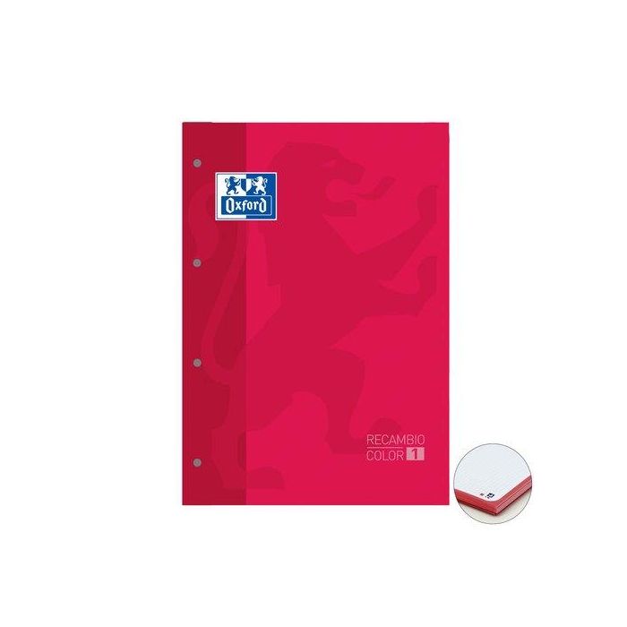 Recambio Oxford School Color 1 Encolado A4+ 80H 90Gr 4 Taladros Cuadric.5X5 Rojo (1 Color De Recuadro) 5 unidades