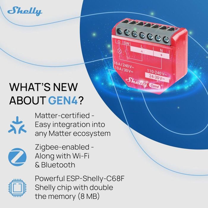 Shelly 1PM Gen4 4er Pack Relais max 16A 1 Kanal Messfunktion WLAN Matter Zigbee Bluetooth 13