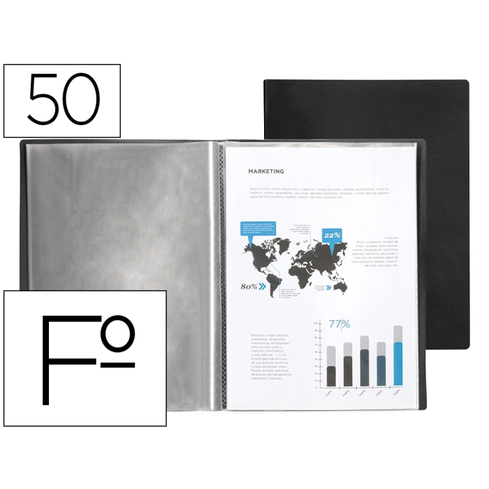Liderpapel Carpeta Escaparate 50 Fundas PVC Folio Negro 0 Liderpapel Carpeta Escaparate 50 Fundas PVC Folio Negro 0