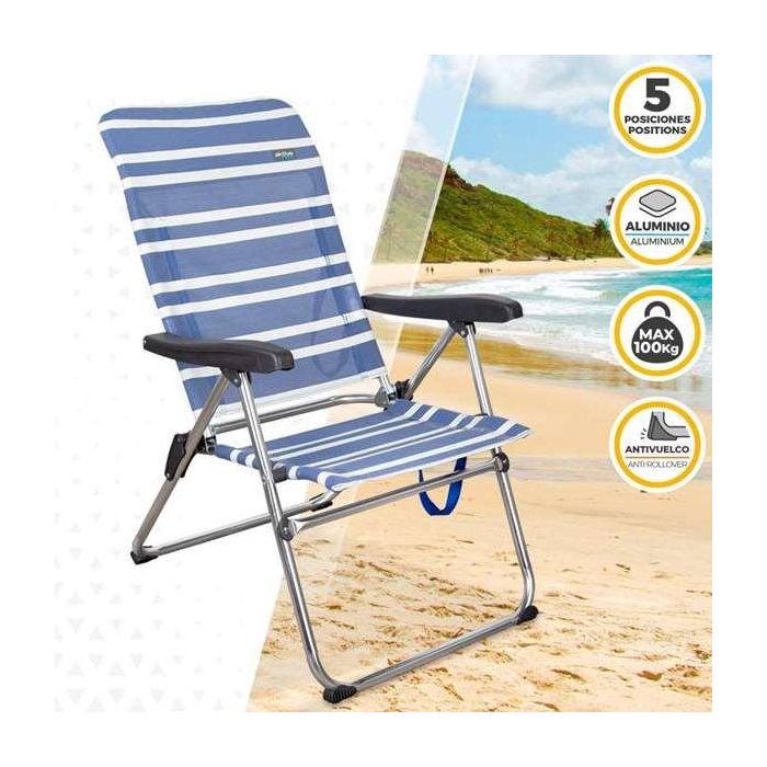 Silla playa plegable aluminio mykonos 5 posiciones 61x63x93 cm con asa. 1 Silla playa plegable aluminio mykonos 5 posiciones 61x63x93 cm con asa. 1