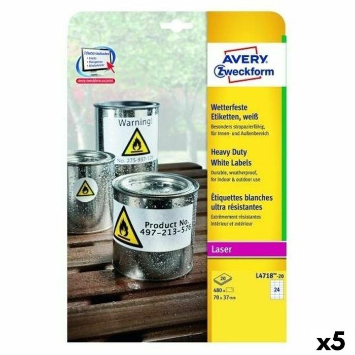 Etiquetas para Impresora Avery L4718 20 Hojas 99,1 x 139 mm (5 Unidades) Etiquetas para Impresora Avery L4718 20 Hojas 99,1 x 139 mm (5 Unidades)