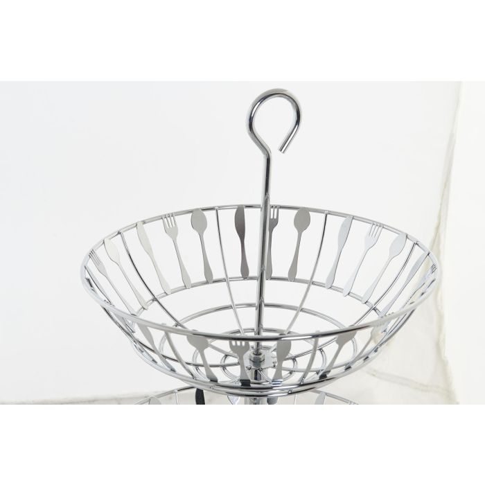 DKD Home Decor Frutero Básico de Metal Cromado Plateado con 2 Niveles 28x28x40 cm 1