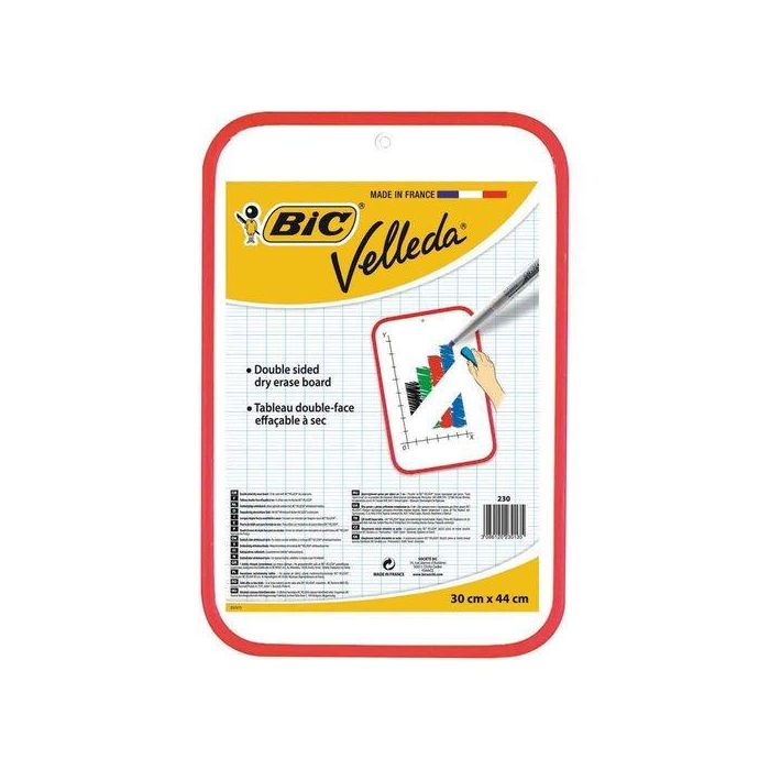 Velleda Pizarra Blanca Portátil Doble Cara 30x44 cm con Marco Rojo