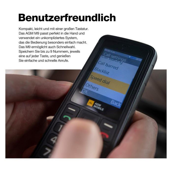 AGM M9 - Teléfono móvil rugged barra 4G LTE dual SIM, pantalla 2.4", resistencia IP68 IP69K MIL-STD-810H, 128 GB, batería 1000 mAh, negro 3