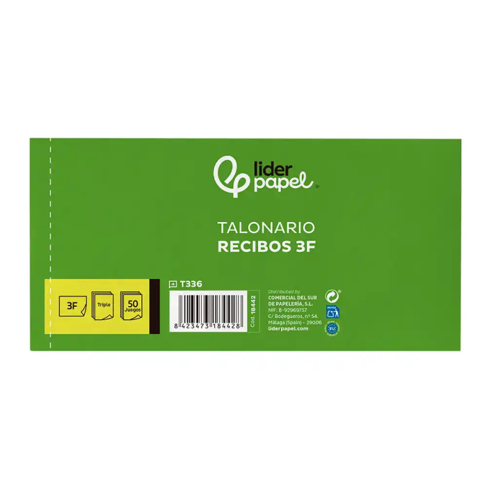 Liderpapel Talonario Recibos 3/fº Apaisado Original con Matriz y 2 Copias 1