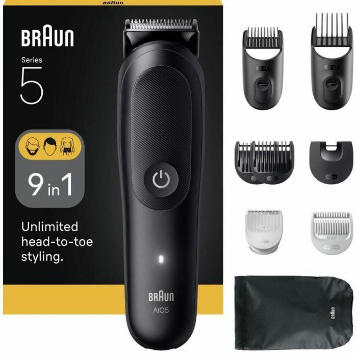 Braun AIO5540 Recortadora de pelo y barba, 120 min autonomía, 14 ajustes de longitud, Negro