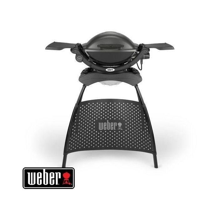 Weber Q 1400 Parrilla Eléctrica de Pie, Barbacoa Compacta y Fácil de Usar con Conexión Instantánea, Ideal para Balcones