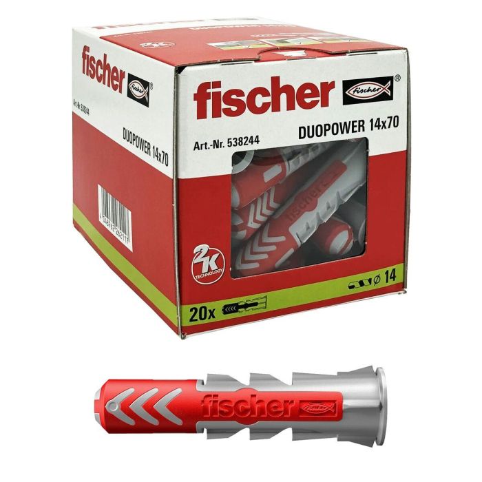 Tacos Fischer DuoPower 538244 Ø 14 x 70 mm Nailon (20 Unidades) 3 Tacos Fischer DuoPower 538244 Ø 14 x 70 mm Nailon (20 Unidades) 3
