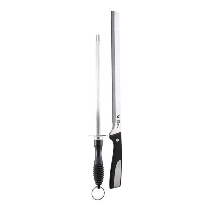 San Ignacio Cuchillo jamonero + chaira acero inoxidable, mango plástico resistente